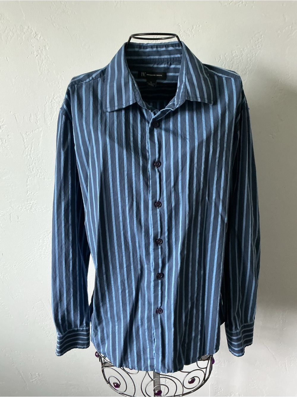 INC International Concepts Blue Striped Button-down Shirt